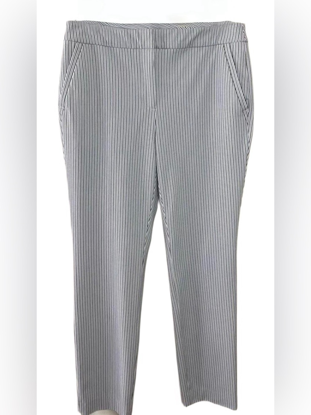 Fabulous Chicos Juliet Ponte Straight Black Stripe Pant - Size 1R/8
